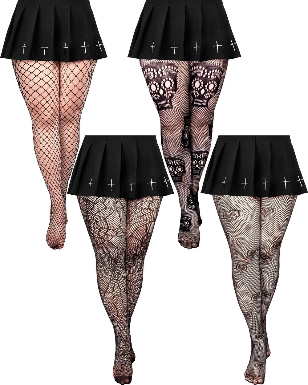 8123 4 Pairs Plus Size Fishnet Stockings Halloween Tights Plus Size